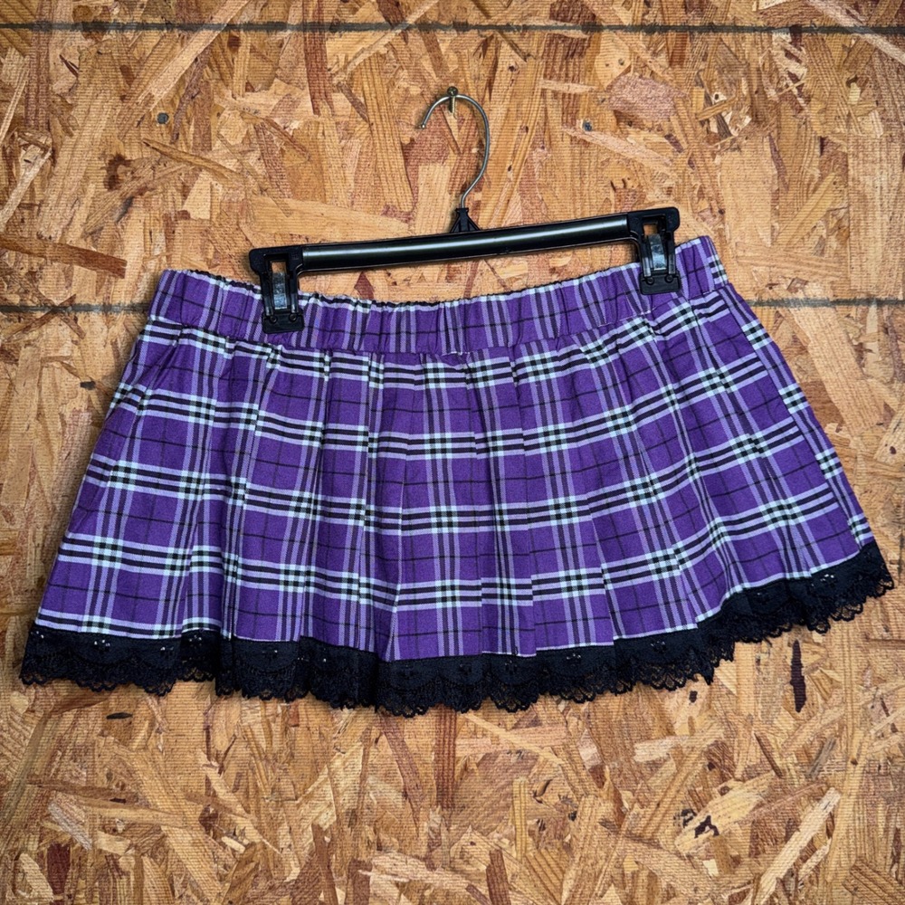 Purple‎ Plaid Super Short Mini Skirt Lingerie School Girl Punk Goth Alt 16W Plus